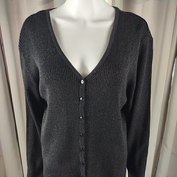 Merona Womens Dark Gray To Black Metallic Button Up Long Sleeve Sweater Size XL - Picture 2 of 10